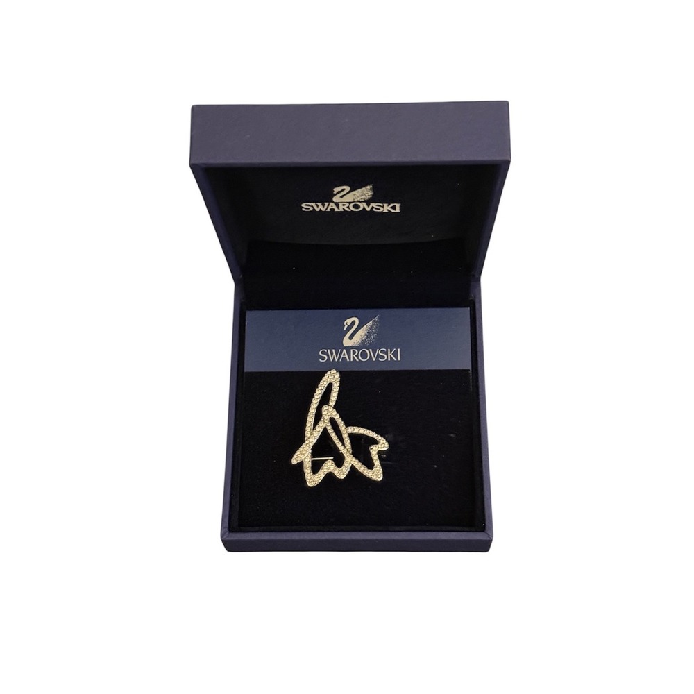Swarovski Crystal Abstract Brooch Silver Tone Pave Statement Pin with Box